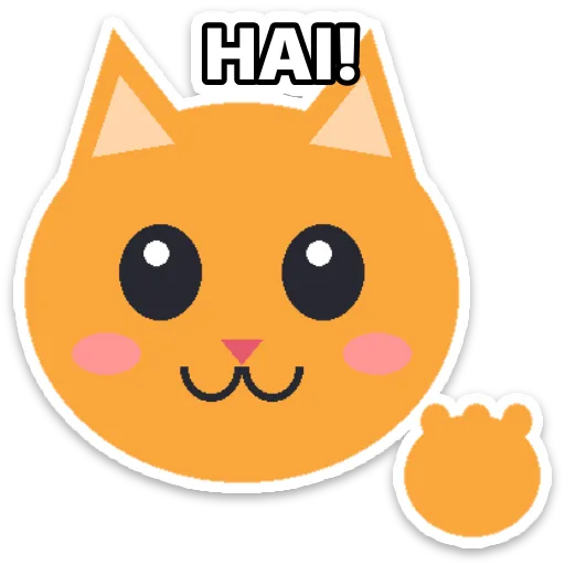 Sample sticker: a cartoon cat with a white outline and the caption HAI!